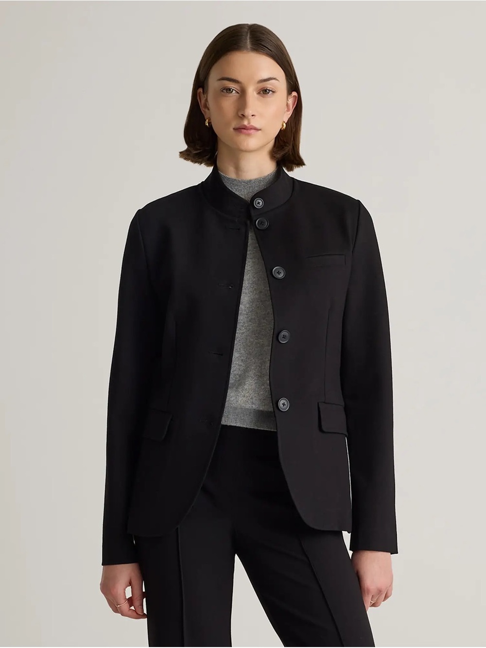 Quince Ultra-Stretch Ponte Stand Collar Blazer | Black